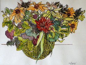 Rudbeckia avec feuillage dans un panier