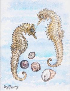 Deux hippocampes, avec des coquillages, 2000
