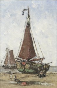Bateau de pêche à proue bluffée sur la plage - Joannes Barnardus Antonius Maria Westerwoudt