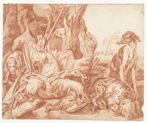 Nature morte de gibier avec chiens de chasse