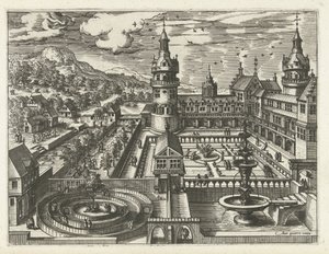 Château avec labyrinthe et fontaine
