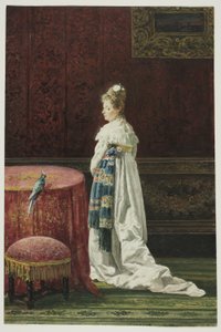Femme avec un perroquet vert - Joaquin Agrasot y Juan
