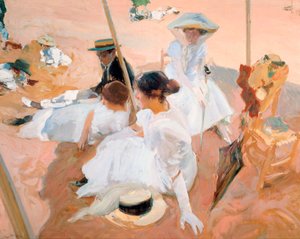 Sous le parasol, sur la plage de Zarautz - Joaquin Sorolla y Bastida