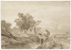 Paysage avec un pont et une charrette de foin - Johan Barthold Jongkind