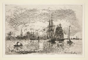 Soleil couchant - Port d - Johan Barthold Jongkind