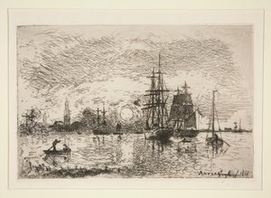 Soleil couchant - Port - Johan Barthold Jongkind