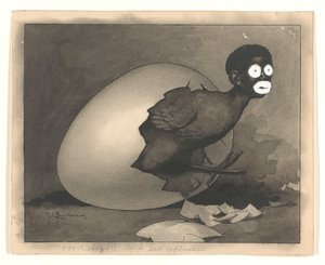 Conception pour illustration dans De Amsterdammer: un homme noir sort d