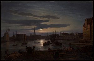 Le port de Copenhague au clair de lune - Johan Christian Dahl