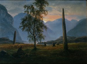 Paysage avec pierres commémoratives