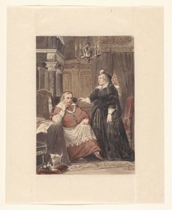 Deux personnes dans un intérieur, peut-être Marie de Médicis et le cardinal de Richelieu - Johan Coenraad Leich (signed by artist)