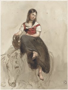 Femme à cheval avec une cruche