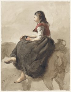 Femme assise sur un cheval avec deux cruches - Johan Daniël Koelman