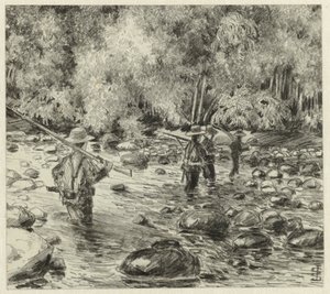 Soldats traversant une rivière