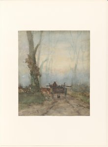 Chariot de paysan sur un chemin forestier - Johan Hendrik Weissenbruch (signed by artist)