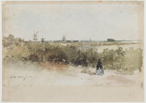 Paysage avec moulins à vent