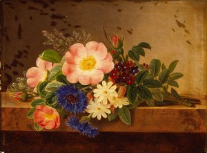 Fleurs sauvages, bleuets et autres fleurs sur un rebord