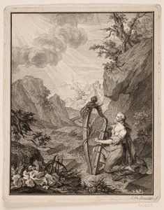 Femme jouant de la harpe dans un paysage montagneux - Johan Martin Preisler