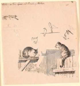 Les deux chats. Illustration pour "Fables pour enfants" de Kaalund - Johan Thomas Lundbye