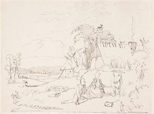 Une scène de traite, collée page 14 - Johan Thomas Lundbye
