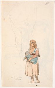 Italienne avec son enfant allaitant, en haut une étude au crayon de - probablement - une jambe de cheval - Johan Thomas Lundbye