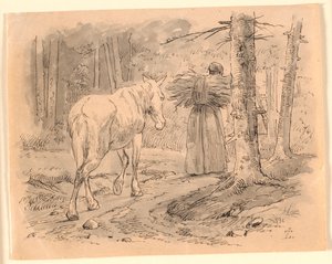 La femme et le cheval. Illustration pour "Fables pour enfants" de Kaalund. Voir commentaire du catalogue d