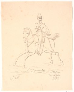 Soldat à cheval, tourné vers la gauche