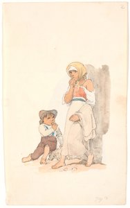Enfants mendiants, rongeant du pain