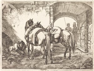 Chevaux cosaques dans une cour - Johann Adam Klein