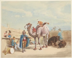 Un dompteur avec chameau, singes, ours, etc. - Johann Adam Klein