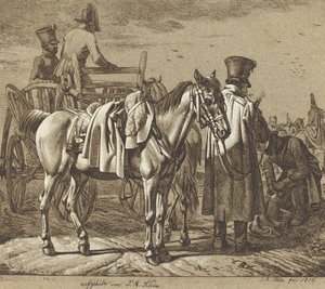 Cheval avec des soldats fumant la pipe/Scène militaire