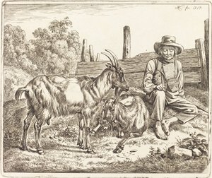 Garçon berger avec deux chèvres - Johann Adam Klein