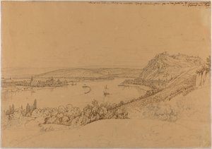 Vue de Coblence avec le Rhin et la forteresse Ehrenbreitstein (recto) ; Vue du château de Heidelberg (verso) - Johann Adam Klein