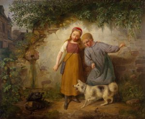 Deux enfants avec un spitz
