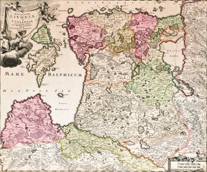 La mer Baltique de : Baltikum Ducatuum Livoniae et Curlandiae cum vicinis Insulis Nova Exhibitio Geographica, vers 1720 - Johann Baptista Homann
