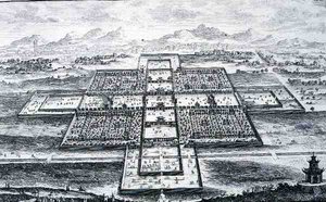 Vue en perspective du palais impérial, Pékin, Chine, de 