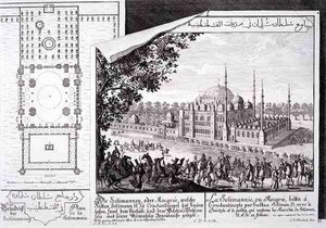 Plan et vue de la mosquée Süleymaniye, Istanbul, de 