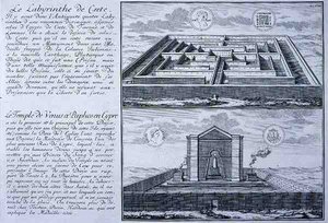 Le Labyrinthe en Crète et le Temple de Vénus, Paphos, Chypre, tous deux tirés de dessins trouvés sur des monnaies romaines anciennes de 