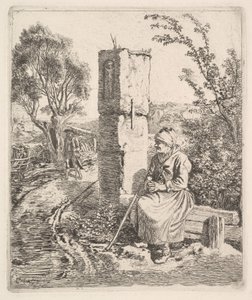 Une vieille dame assise près d