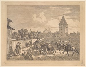 Lanciers russes escortant le cassonne régimentaire, 1816