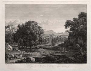 Paysage héroïque : Troupeau traversant la rivière - Johann Christian Reinhart