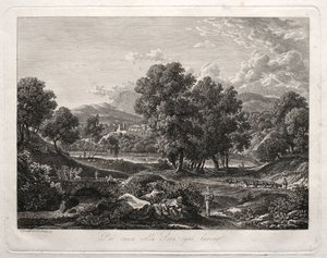Paysage héroïque: La danse des bergers sur le pont - Johann Christian Reinhart