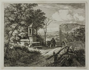 Ramasseur de bois avec un garçon, planche deux de Die zwei grossen Landschaften mit den Betsäulen
