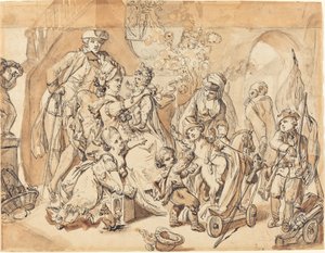 La famille heureuse avec des enfants jouant - Johann Eleazar Schenau