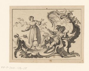 Homme fumant et buvant assis sur un ornement rococo (Fumeurs sur ornement rococo)