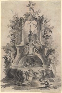 Fontaine rococo avec amoureux et les quatre éléments - Johann Esaias Nilson