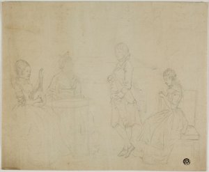 Esquisse de groupe familial avec trois femmes assises et un jeune homme debout - Johann Friedrich August Tischbein