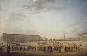 Changement de la garde à la Place du Palais à Saint-Pétersbourg, vers 1800