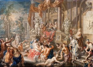 Scène de fontaine devant un palais