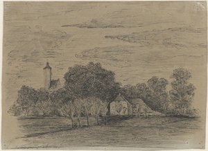 Paysage avec ferme et tour - Johann Georg Schwartze (possibly)