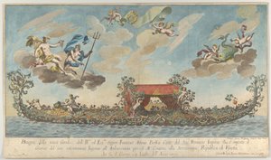 La troisième gondole très ornée de Francesco Antonio Berka entrant à Venise, Dieux sur cl...